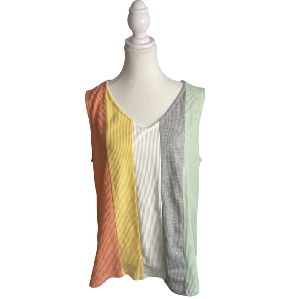 Colorblock Stripe Tank Top Yellow Pink White Green